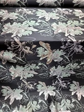 Sage Silver Floral Black Brocade Upholstery Fabric Sold By The Yard For Dress 