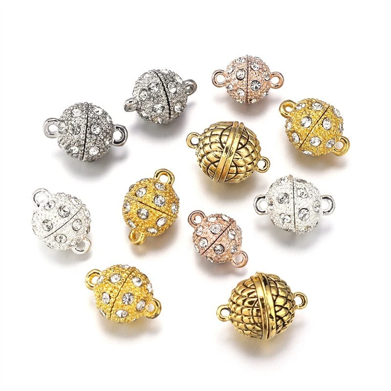 10 Sets Rose Gold Round Platinum Alloy Rhinestone Magnetic Clasps Finding 8~14mm - Image 4 of 4