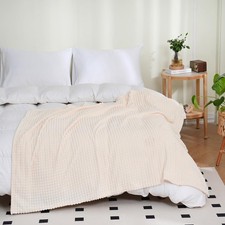 Flannel Fleece Throw Blanket Cream White Super Soft Plush Cozy Couch 60x80