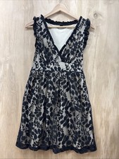 XXI Lace Babydoll Dress Women M Black Floral Lace And Beige Lining Ruffle Sleeve
