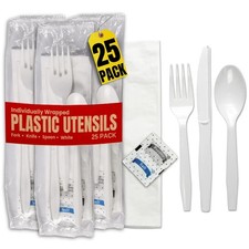 Plastic Utensils Individually Wrapped, Plastic Cutlery Packets, Spoons and Forks