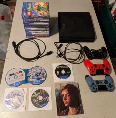 Sony PlayStation 4 PS4 Slim Bundle, 3 Controllers, 19 Games And Cords