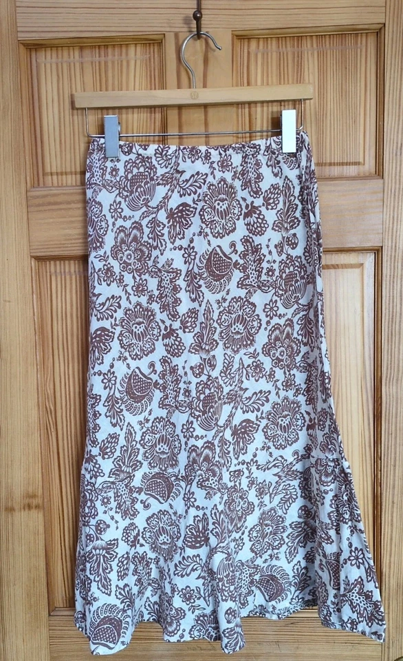 Falda midi para mujer Putumayo 100 % lino talla pequeña cintura elástica marrón marfil Foto 4 de 4