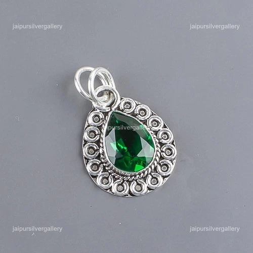 Emerald Gemstone Jewelry Sterling Silver Handmade Pendant 1.02"For Wedding Gifts - product listing photo