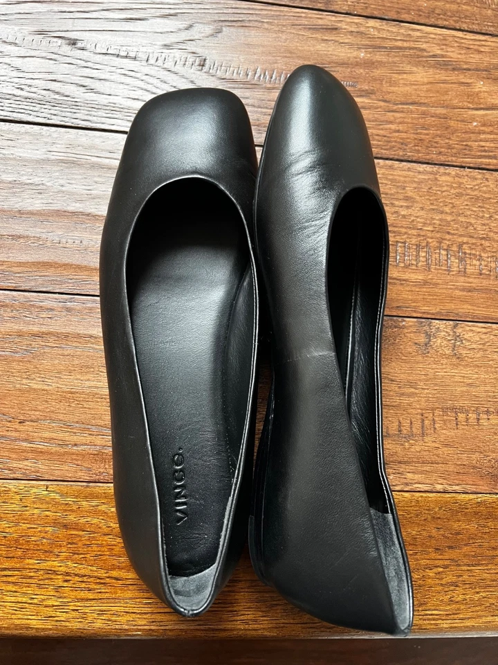 Vince Leah Ballet Planos Cuero Negro Puntera Cuadrada Cápsula Minimalista Talla 8 1/2 Foto 4 de 4