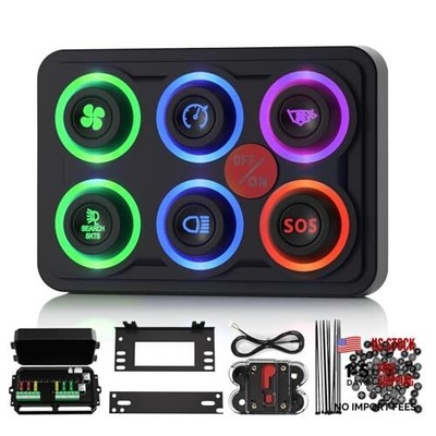 Switch Panel Upgraded Multicolored Toggle Momentary Pulse 6 Gang Switch Panel