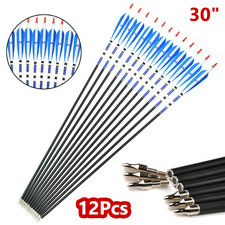 12Pcs 30" Carbon Arrows Turkey Feather SP500 for Recurve/ Compound Bow Hunting