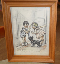 Dessin gravure Germaine BOURET 1936 La crise est finie Tiens Nénette j'ai pas