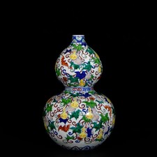 Fine Chinese Handmade Painting Dou Polychrome Porcelain Flowers Calabash Vase