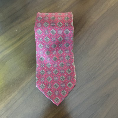 Stefano Ricci Italy Silk Red Green Geometric Diamond & Tuscan Sun Burst Pattern