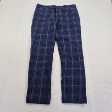 MOSS BROS W34 L28 Blue Mens Slim Straight 100% Extra Fine Merino Wool Check