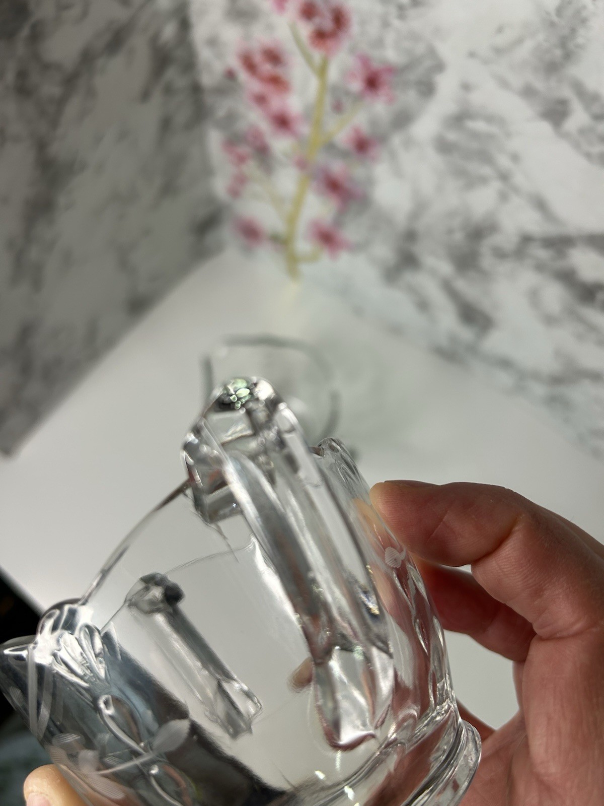 Vintage Glass Creamer & Open Sugar Set Etched Clear Floral Replacement Creamer