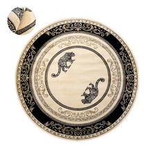 Runder Teppich Wohnzimmer Jaguar Tiermotiv Schwarz Gold Kurzflor K-Seide Viskose