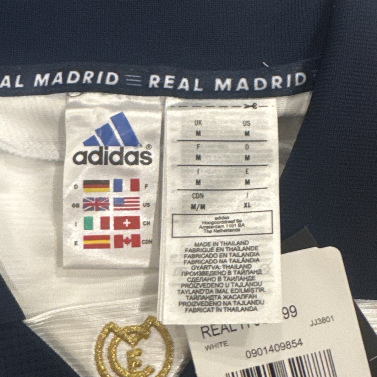 Adidas Real Madrid 99/00 Men's Home Jersey White Size M JJ3801