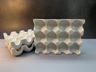 Flexzion 12 Eggs Ceramic Egg Holder, 12 Porcelain Egg Tray Storage Box, Non-Slip