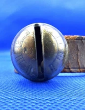 8 Antique Size #2 Brass Sleigh Bells on Leather Strap, 18" Long