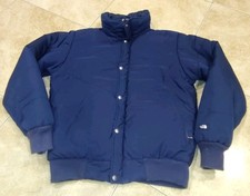 Vintage The North Face Puffer Jacket Size L Blue 1980s Coat Full Zip USA Made