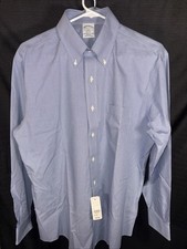 Brooks Brothers Men's Dress Shirt Regular Fit, Non-Iron, Navy, Bl/Wh/NWT
