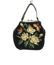 Mid-Century Vintage Victorian Revival Petit Point Floral Tapestry Handbag.