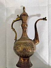 Large Tin Lined Copper Middle Eastern Ewer Indian Turkey Persian Pitcher Ewer