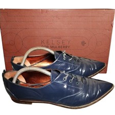 Mulberry Shoes Mens 6 Navy Patent Leather Lace Formal Point Jonathan Kelsey Box
