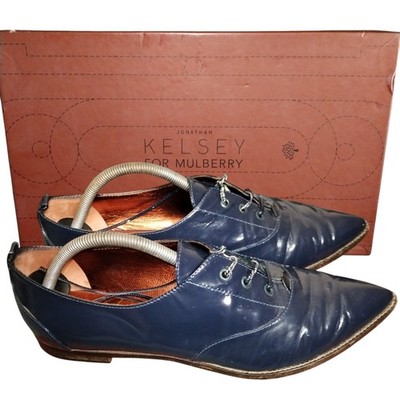Mulberry Schuhe Herren 6 marineblau Lackleder Jonathan Kelsey Spitze formell Punkt Box