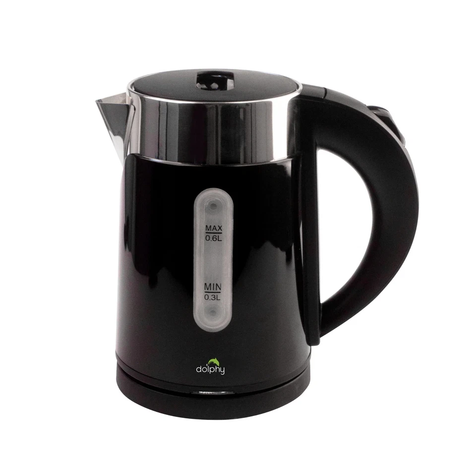 Dolphy 600ml Electric Kettle - Compact Black Stainless Steel, Fast Boil, Auto...
