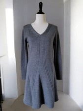 Krimson Klover Merino Wool Sweater Fit Flare Dress Gray V Neck L *repair