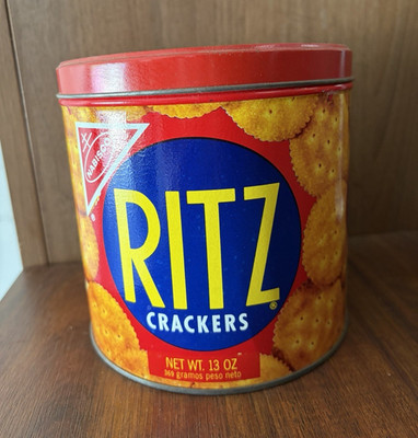 Nabisco Ritz Crackers 13 oz Advertising Tin Canister Red Lid, Bakery Theme