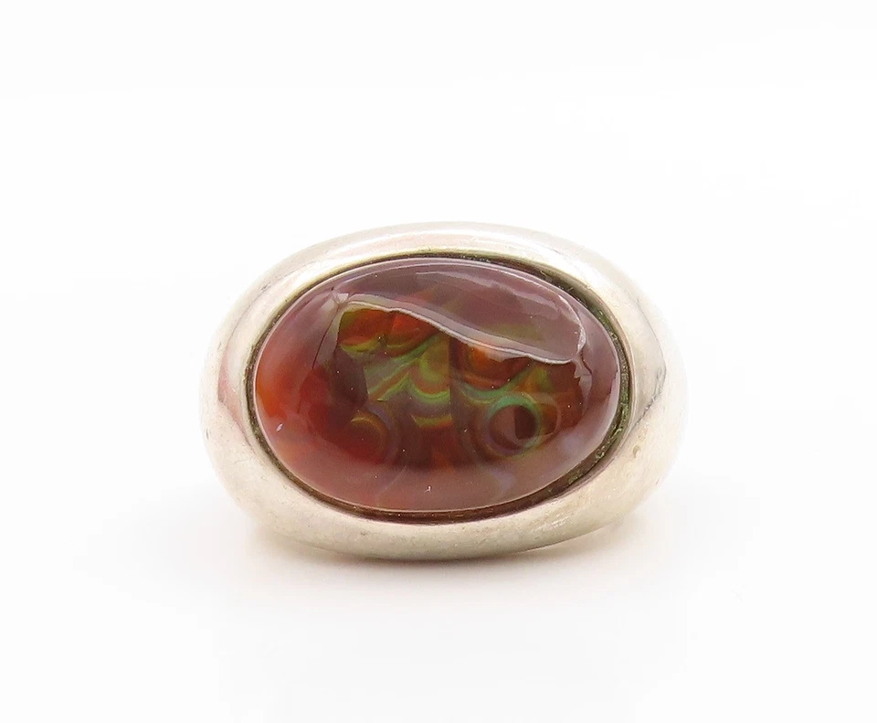 925 Sterling Silver Vintage Ring POLAND Cabochon Agate Solitaire  Sz 7  RG34018 - Image 2 of 4