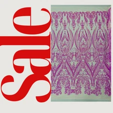 Damask Design Sequins Embroider 4 Way Stretch Mesh Fabric By Yard