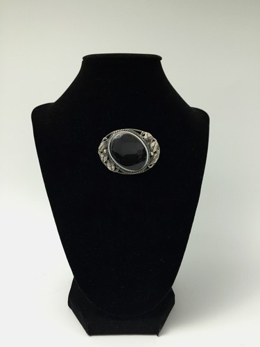 large victorian bulls eye agate brooch in sterling silver