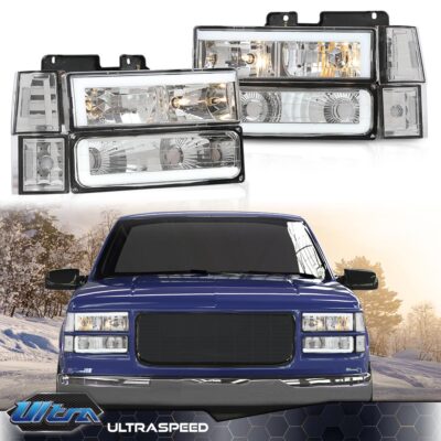 Fit For 94-98 C10 C/K Silverado LED DRL Headlight + Clear Bumper Corner Lamp
