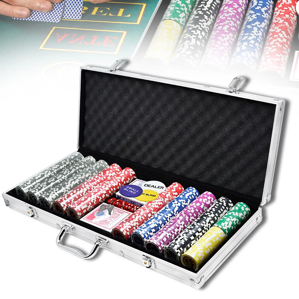 FROADP 500 Laser Poker Pokerkoffer Pokerset Pokerchips Jetons Chips Koffer Set Silber