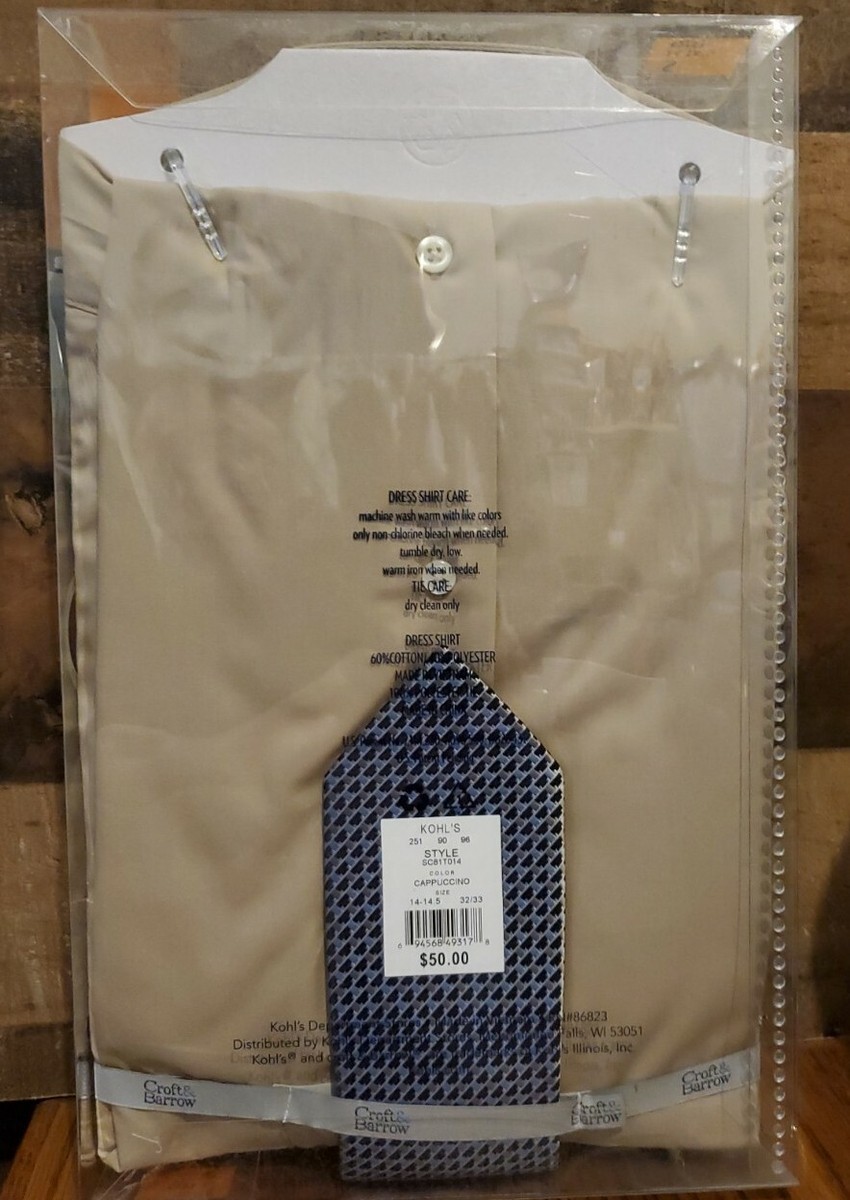 Croft & Barrow Classic Fit Dress Shirt & Tie - Beige Men's S 14