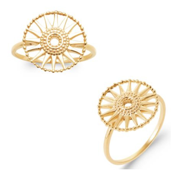 Bague soleil en plaqué or 18 carats disponible de la taille 50 à 60