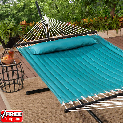Outdoor Camping Quilted Double Hammock w/ Pillow 445 lb Capacity Heavy duty NEW