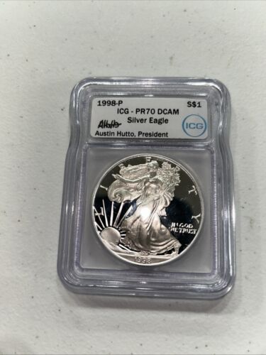 1998 p american silver eagle proof ICG PR70dcam Austin Hutto Signed