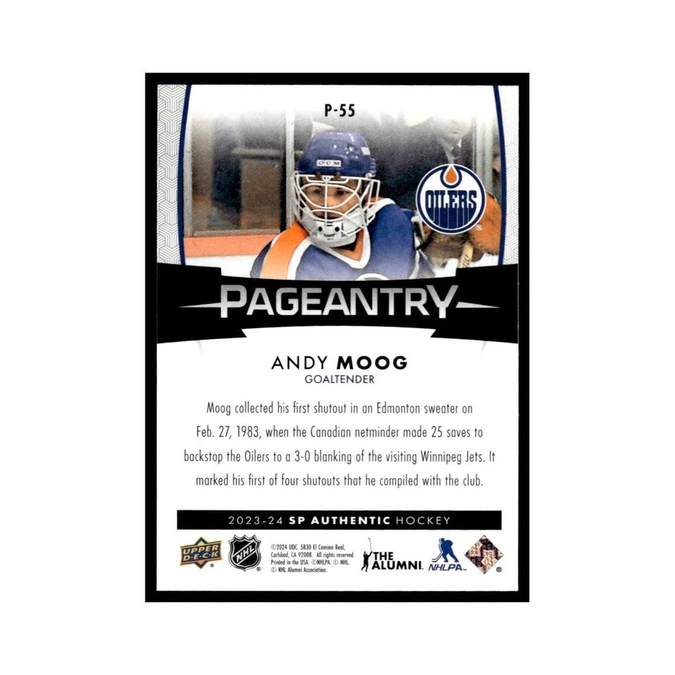 Andy Moog 2023 SP Authentic Pageantry #P-55 Edmonton Oilers Hockey Card NM - Image 2 of 3