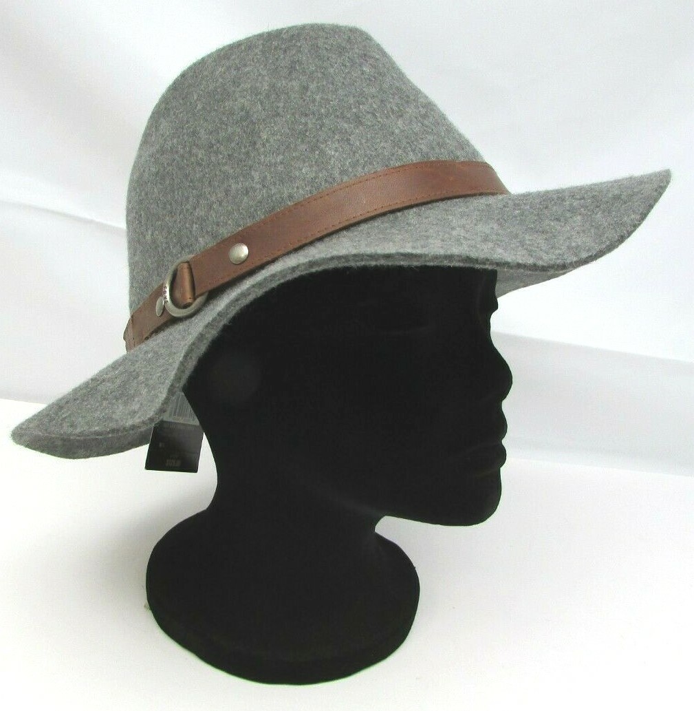 FRYE Felt Tall Crown Fedora Leather Band Hat Size S/M Lead  display picture 3