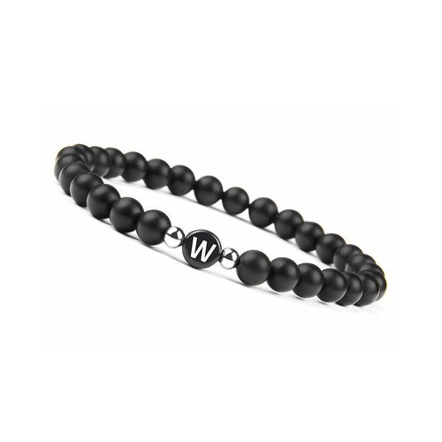 US Initialen Armband 6mm matt schwarz Onyx Buchstabenarmband Alphabet Paar Unisex - Bild 33 von 36
