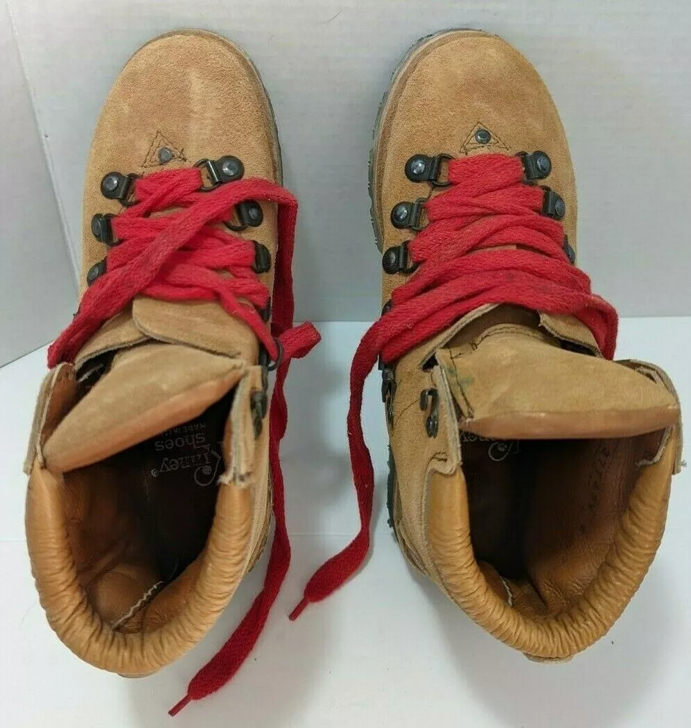 Vintage Trackers Hiking boots Mens 9.5 Brown Leather Red Lace Up Original Box