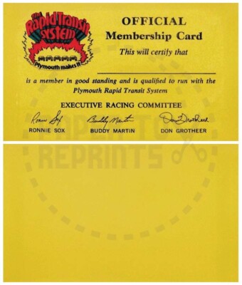 THE PYMOUTH RAPID TRANSIT SYSTEM CLUB MEMBERSHIP CARD - VINTAGE REPRINT