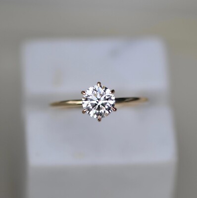 1CT Brilliant Round Cut Moissanite Solitaire Wedding Ring 14K Yellow Gold Plated