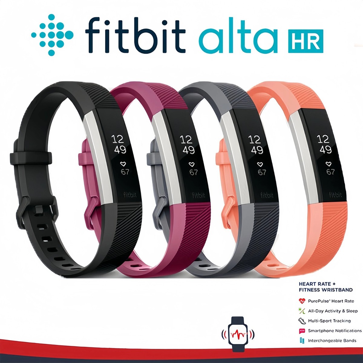 Fitbit Alta HR Fitness Wristband Heart Rate Tracker Sleep Monitor Black Red  Blue