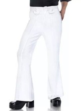 70's-80's Disco Pants White Small Polyester Flare Leg Groovy Costume Pants