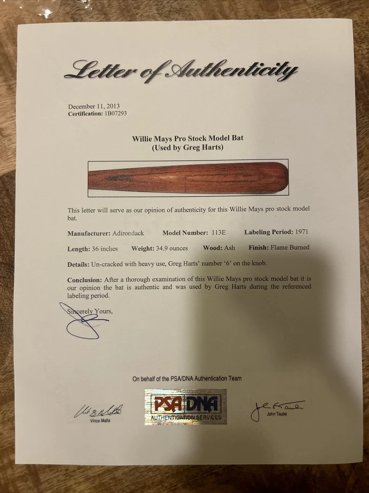 Willie Mays Game Used Bat 1971 Adirondack 113E 36” 34.9oz PSA DNA (Greg Harts) - Image 2 of 4