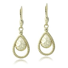 Gold Tone over 925 Silver Hammered Teardrop Dangle Earrings