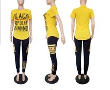 Women 2 Piece Set Letter Print T Shirts  Long Pants Street wear Tracksuit J3C