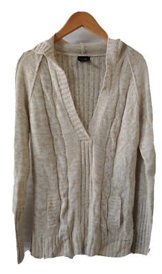Rue 21 Sweater Womens XL Cable knit Pullover Long Sleeve Beige Pockets hoodie